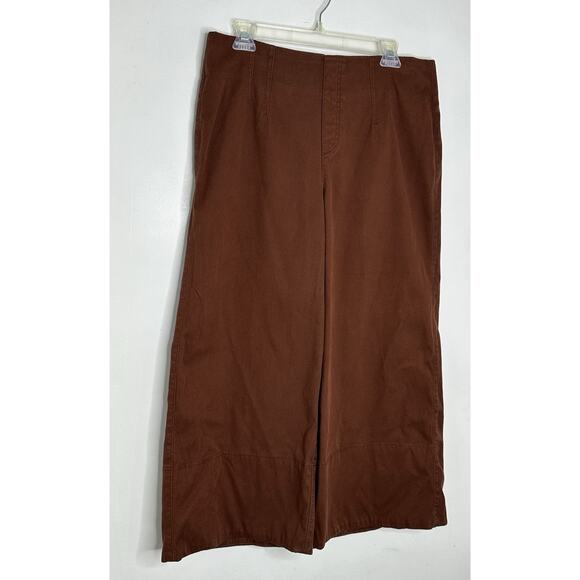 SPANX Stretch Twill Wide Leg Cropped High Rise Pants in Hickory Women's Size XL - Picture 2 of 6